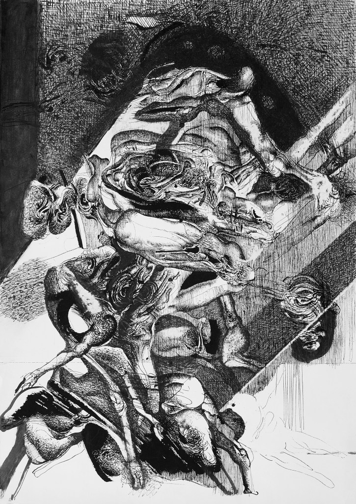 TERRORS OF WAR, 1997. Pen drawing 106x75.5cm.