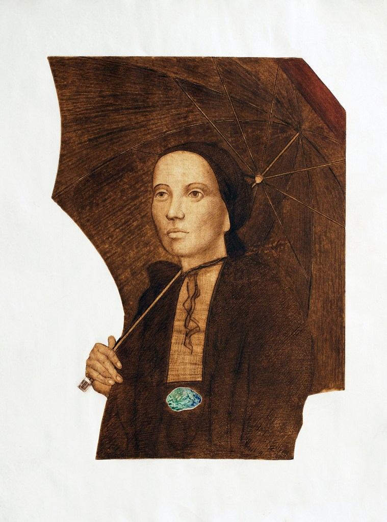 A WOMAN WITH AN UMBRELLA, 1984. Etching, aquatint 64x49cm.